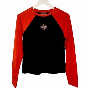 Vintage Harley Davidson Women’s Rib Baseball Knit Top with Glitter Graphic